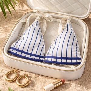 Striped Triangle Bikini Top with Rhinestones